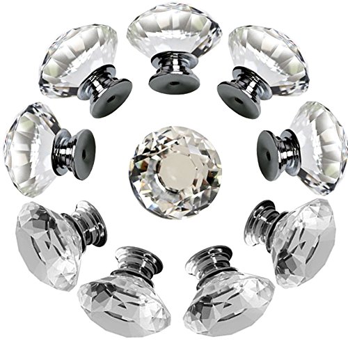 Product Cover Drawer Knob Pull Handle Crystal Glass Diamond Shape Cabinet Drawer Pulls Cupboard Knobs with Screws for Home Office Cabinet Cupboard Bonus Silver Screws DIY (10 Pieces)