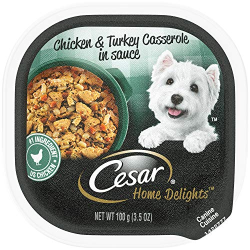 Product Cover CESAR HOME DELIGHTS Soft Wet Dog Food Chicken & Turkey Casserole in Sauce, (24) 3.5 oz. Easy Peel Trays
