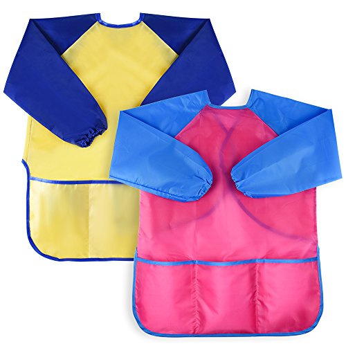 Product Cover KUUQA Waterproof Children's Art Smock Kids Painting Aprons with 3 Roomy Pockets,Art Painting Supplies (Paints and Brushes not Included)