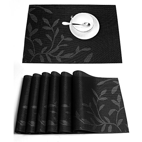 Product Cover HEBE Placemats, Placemats for Dining Table Set of 6 Heat Insulation Stain Resistant Anti-Skid Eat Placemat Washable Vinyl Kitchen Table Mats