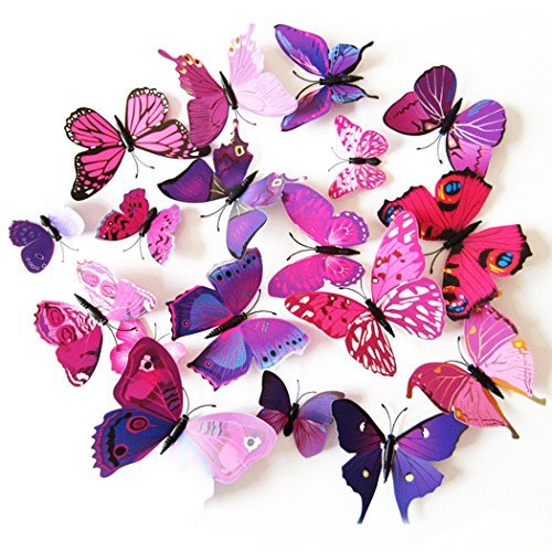 Product Cover Coxeer 3D Butterfly Wall Decor, Removable Butterfly Wall Art Vivid Butterflies Wall Decor with Foam Dot Glue for Home and Room Decoration (Purple)