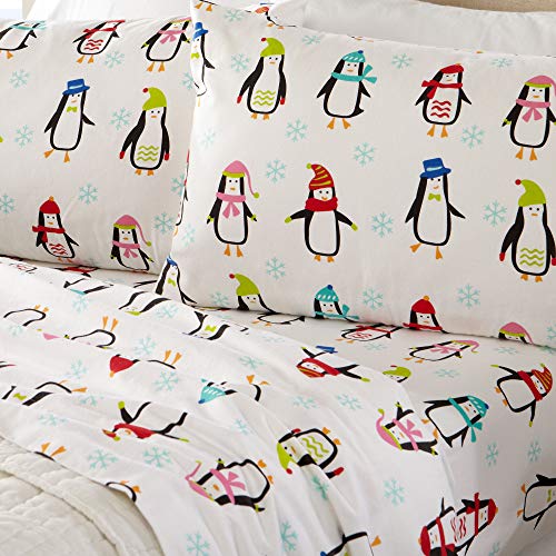 Product Cover Twin , Penguins : Stratton Collection Extra Soft Printed 100% Cotton Flannel Sheet Set. Warm, Cozy, Lightweight, Luxury Winter Bed Sheets. By Home Fashion Designs Brand. (Twin, Penguins)