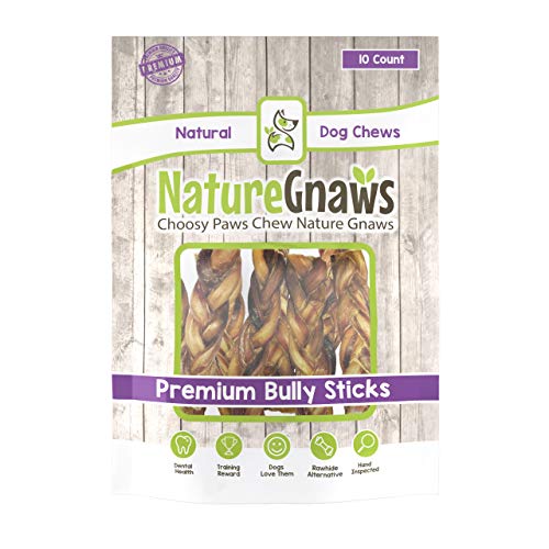 Product Cover Nature Gnaws Braided Bully Sticks 5-6 inch (10 Pack) - 100% Natural Grass-Fed Free-Range Premium Beef Dog Chews