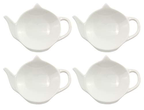 Product Cover White Ceramic Tea Bag Coasters - Spoon Rests; 4-Pack Classic Teabag Caddy Holder Saucer Set