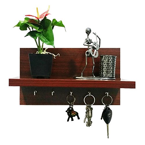 Product Cover A10SHOP Omega 6 Engineered Wood Key Holder with Wall Decor Shelf, 5 Key Hooks - Mahogany
