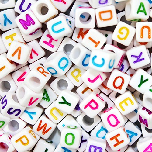 Product Cover JPSOR 800 Pcs Letter Beads Alphabet Beads for Jewelry Making with Colorful Letters for DIY Bracelets, Necklaces, Educational Toys, Handmade Gift (White Beads with Colorful Letters)