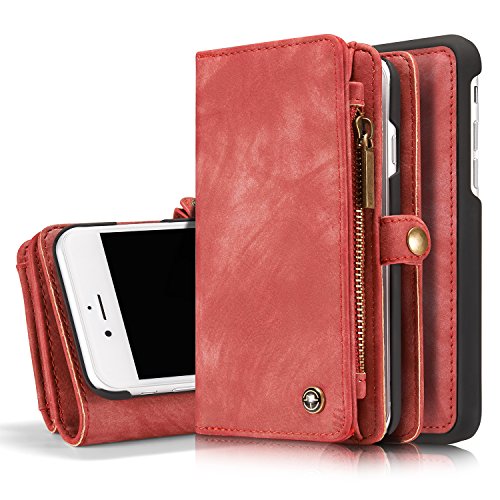 Product Cover MOONORN iPhone 7 Plus/iPhone 8 Plus Wallet Case - Detachable Leather Phone Wallet Magnetic Flip Case Shockproof Cell Phone Case with Credit Card Slots (Red)