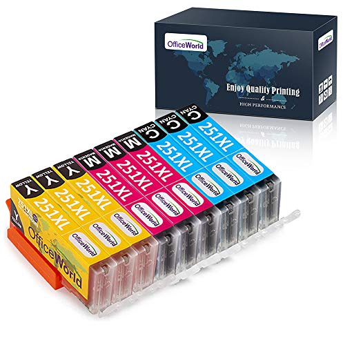 Product Cover OfficeWorld Compatible 251XL CLI251 Ink Cartridges Replacement for Canon 251 CLI-251XL (3 Yellow, 3 Cyan, 3 Magenta, 9 Packs), Work with Canon PIXMA MX922 MG7520 MG5520 MG5420 MG7120 Printer