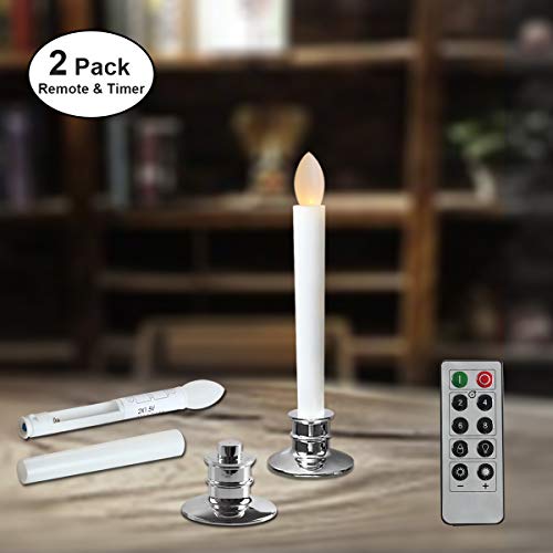 Product Cover Window Candles Battery Operated with Remote Timers Flickering Flameless Led Electric Candle Lights with Removable Tapers Pillar Candle Holders for Christmas Decorations 2pcs Silver Base