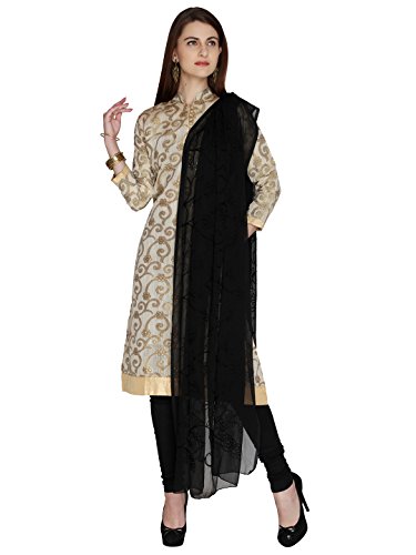 Product Cover Dupatta Bazaar Woman's Embroidered Black Chiffon Dupatta, with Lace Border