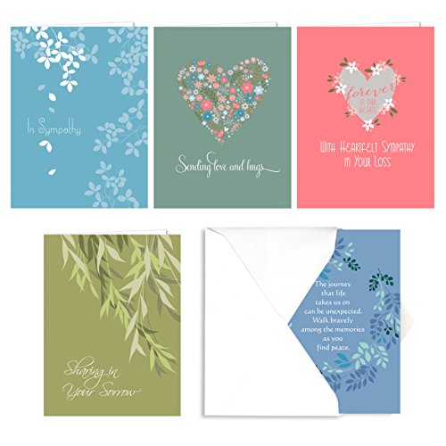 Product Cover Heartfelt Sympathy Card Assortment Pack - Set of 25 cards - 5 of each design, versed inside with envelopes