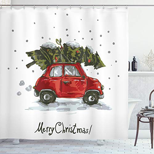 Product Cover Ambesonne Christmas Shower Curtain, Cloth Fabric Bathroom Decor Set with Hooks, Vintage Tree, 70