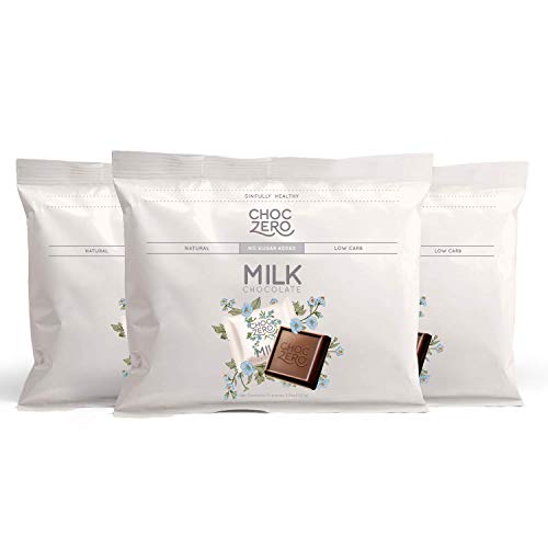 Product Cover ChocZero Premium Milk Chocolate, 45% Cocoa, No Sugar Added, Low Carb. No Sugar Alcohol, All Natural, Non-GMO - (3 Bags, 30 Pieces)