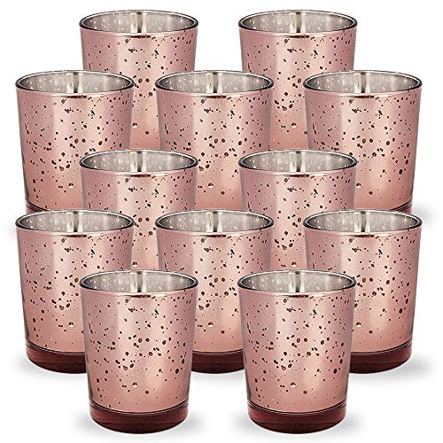 Product Cover Just Artifacts Mercury Glass Votive Candle Holders 2.75-Inch Speckled Marsala (Set of 12) - Mercury Glass Votive Candle Holders for Weddings and Home Décor