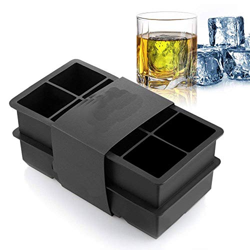 Product Cover ziaon Food Grade Silicone Ice Trays 8 Cubic Cavity Black 8 Cubes Silicone Ice Cube Tray Mold - Keeps Drinks Cold for Hours - 1 Pcs (Black)