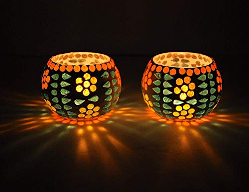 Product Cover TiedRibbons Mosaic Glass Votive Tealight Candle Holders (Pack of 2) - Votive Candle Holders for Weddings, Parties and Home Decor