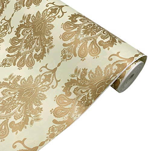 Product Cover Yifely Luxury Gold Damask Shelving Paper Removable Shelf Liner Adhesive Cabinet Sticker 17.7 Inch by 9.8 Feet