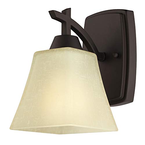 Product Cover Westinghouse Lighting 6307300 Midori One-Light Indoor Wall Fixture, Finish Linen, Oil Rubbed Bronze - Amber Glass