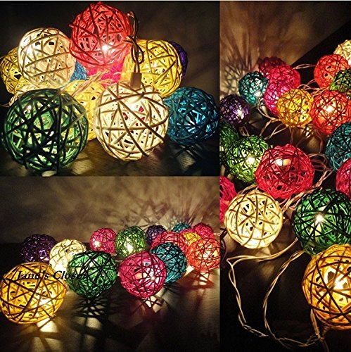 Product Cover AtneP 20 Balls Home Decoration Light Thai Mixed Color Rattan Ball String Lights Series (LADI) Festival Lamp,(US Socket PIN)(Multi color)