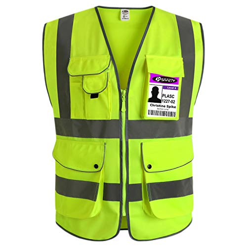 Product Cover JKSafety 9 Pockets Class 2 High Visibility Zipper Front Safety Vest With Reflective Strips, Yellow Meets ANSI/ISEA Standards (XX-Large)