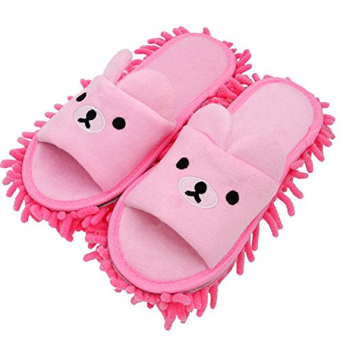 Product Cover Selric Bear Image Super Chenille Microfiber Washable Mop Slippers Shoes for Kids, Floor Dust Dirt Hair Cleaner, Multi-sizes Multi-Colors Available 7 Inches Kids Size