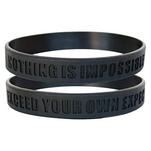 Product Cover GOMOYO Nothing is Impossible, Exceed Your Own Expectations Motivational Silicone Wristbands, Rubber Bands for Fitness, Workouts, Basketball, Lifting (Black 2 Pack)