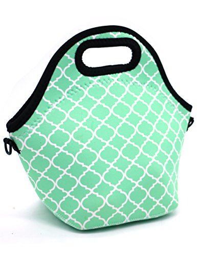 Product Cover Orchidtent Neoprene Water Resistant Portable Lunch Bag Carry Case Tote with Zipper Strap Box Cooler Container Bags Picnic Outdoor Travel Fashionable Handbag Pouch for Women Men Kids Girls ,Light Green