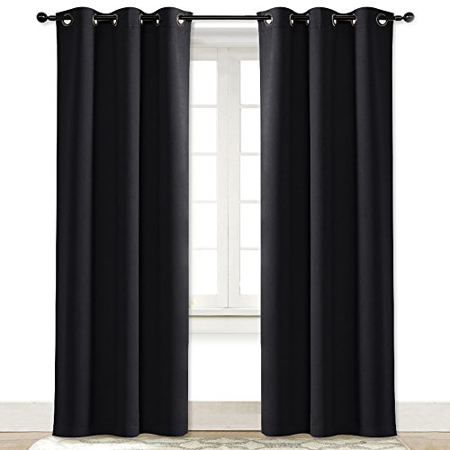 Product Cover NICETOWN Soundproof Thermal Insulated Blackout Curtain Thermal Insulated Solid Grommet Blackout Drape for Dining Room (Single Panel, 42 Inch by 84 Inch, Black)