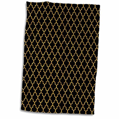 Product Cover 3D Rose Gold Sparkle Effect Quatrefoil Pattern On Black-Not Real Glitter Hand Towel, 15