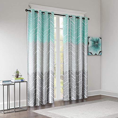 Product Cover Intelligent Design ID40-1013 Blackout Bedroom, Casual Aqua Grey Living Family, Geometric Adel Grommet Room Darkening Black Out Window Curtain, 50X84, 1-Panel