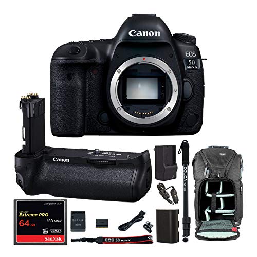 Product Cover Canon EOS 5D Mark IV Full Frame Digital SLR Camera Body DSLR Bundle + Original Canon BG-E20 Battery Grip + 64GB SD Card Backpack & Double Battery Charger - Advanced Photography & Travel Bundle