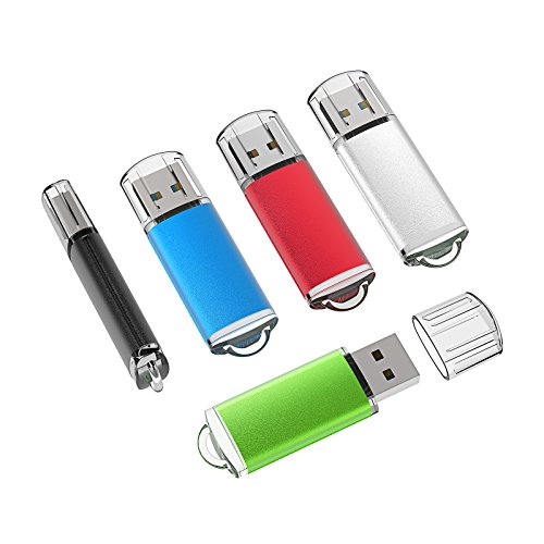 Product Cover TOPESEL 5 Pack 16GB USB 2.0 Flash Drive Memory Stick Thumb Drives (5 Mixed Colors: Black Blue Green Red Silver)