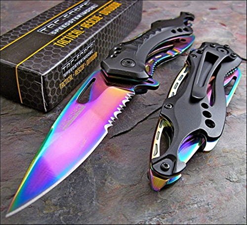 Product Cover Tac Force Spring Assisted Rainbow Blade Tactical Rescue Pocket Hunting Knife