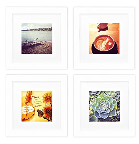 Product Cover Golden State Art, Smartphone Instagram Frames Collection, Set of 4, 6x6-inch Square Photo Wood Frames with White Photo Mat & Real Glass for 4x4 Photo, White