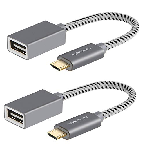 Product Cover CableCreation [2-Pack] Micro USB 2.0 OTG Cable Braided On The Go Adapter Micro USB Male to USB Female for Samsung or Other Smart Phones with OTG Function, 6 Inch/Space Gray Aluminium