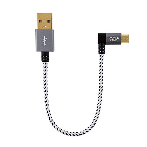 Product Cover CableCreation [2-Pack] Short Left Angle USB 2.0 Cable, 90 Degree USB 2.0 A to Micro USB Cable, Compatible Chromecast, Power Pack, Samsung Galaxy Tab, Aluminium Case, 0.5FT