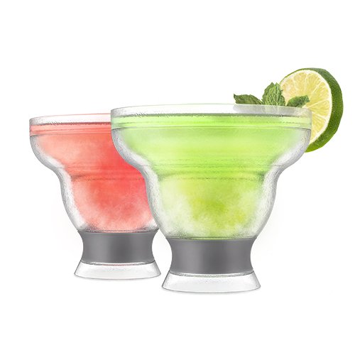 Product Cover Host 3308 Freeze Stemless Margarita, Insulated Frozen Cocktail Plastic Glass Set of 2 Cups, 12 oz, Grey