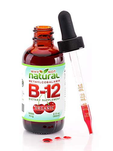 Product Cover Organic Vitamin B12 Liquid - Extra Strength 60 x 5000mcg Drops (Methylcobalamin), w/Natural Cherry Flavor | Designed to Maximize Absorption & Energy | Vegan, Gluten & GMO-Free