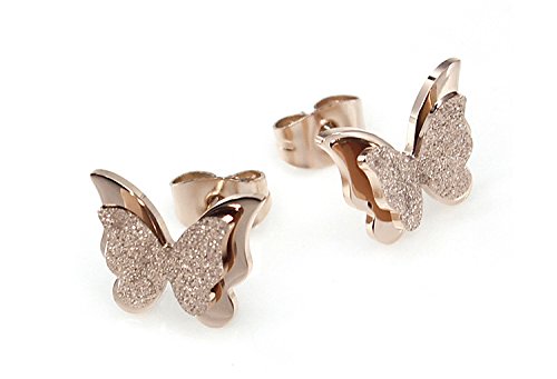 Product Cover Yellow Chimes Charming Dual Butterfly Surgical Steel 18K Real Rose Gold Plated Stud Earrings for Girls and Women