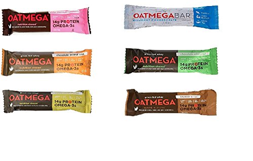 Product Cover Oatmega Nutrition Bars Variety 12 Pack, 6 Different Flavors, Pack of 12 ( 2 bars of each ), Clear