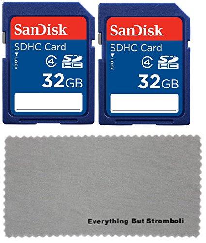 Product Cover 2 Pack SanDisk 32 GB Class 4 SDHC Flash Memory Card Retail works with TEC.BEAN 12MP 1080P HD Game & Trail Hunting Cameras - W/ Everything But Stromboli Microfiber Cloth