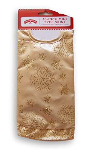 Product Cover Holiday Time 18 Inch Miniature Christmas Tree Glittery Skirt - Gold Snowflake