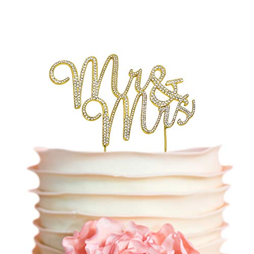 Product Cover Mr and Mrs GOLD Cake Topper - Premium Crystal Rhinestones - Wedding Bridal Shower or Anniversary Cake Topper (Mr & Mrs Gold)
