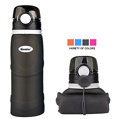 Product Cover Kemier Collapsible Silicone Water Bottles-750ML,Medical Grade,BPA Free,FDA Approved.Can Roll Up,26oz,Leak Proof Foldable Sports & Outdoor Water Bottles