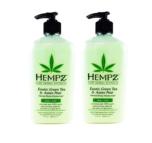 Product Cover Hempz Exotic Herbal Body Moisturizer, Green Tea and Asian Pear,- Pack of 2 (17oz) + Buy 3 Pack get FREE 4 Fanta Sea Disposable Head Bands