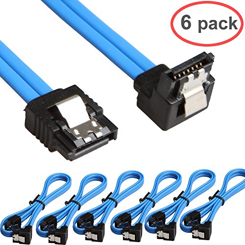Product Cover Relper-Lineso 6 Pack 90 Degree Right-Angle SATA III Cable 6.0 Gbps With Locking Latch 18Inch (6x Sata Cable Blue)