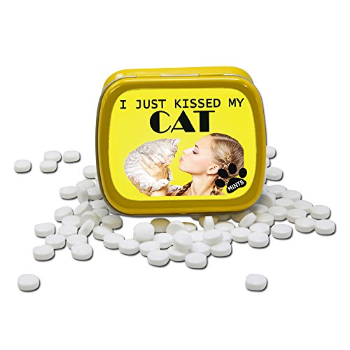 Product Cover I Just Kissed My Cat Mints - Funny Gift for Cat Lovers - Crazy Cat Lady Gifts - Funny Mint Tins - Stocking Stuffers for Cat People - Wintergreen Mints by Gears Out