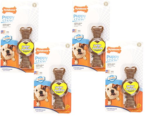 Product Cover Nylabone Just for Puppies Chicken Flavored Teething Chew Ring Bone, Petite Size (4 Pack)