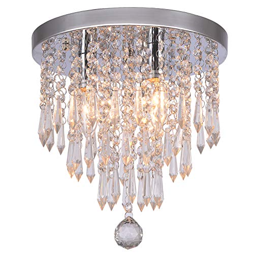 Product Cover Hile Lighting KU300107 Crystal Chandeliers Flush Mount Ceiling Light Lamp,Diameter 11.0 Inch Height 11.8 Inch, 3 Lights