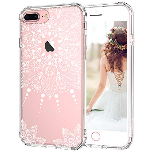 Product Cover MOSNOVO iPhone 7 Plus Case, iPhone 7 Plus Clear Case, White Henna Mandala Floral Lace Clear Design Transparent Plastic Back Case with TPU Bumper Protective Case Cover for iPhone 7 Plus
